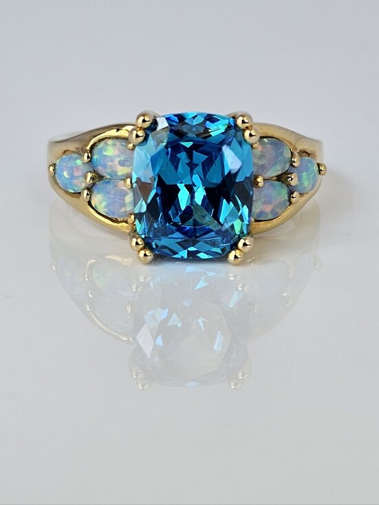 Vintage Jewelry - Vintage Blue Topaz & Fire Opal Ring 14K Yellow Gold Vermeil Size 10!